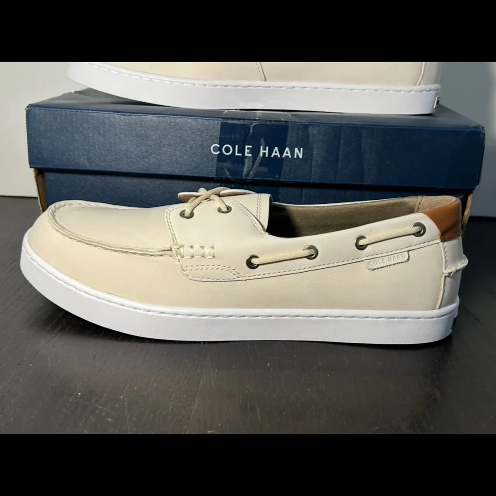 Cole Haan Nantucket Boat Shoes Leather Whitecap Grey Nubuck/Optic White Mens 10M